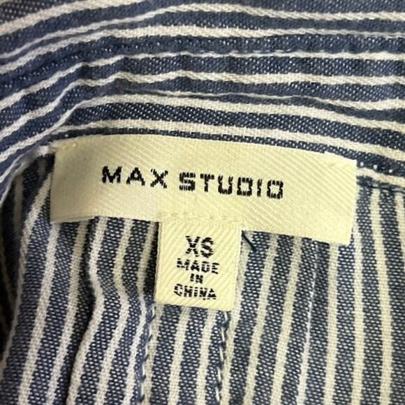 Max Studio Women Blue Striped Collared Half Sleeve Button Up Mini Shirt Dress XS - Picture 3 of 4